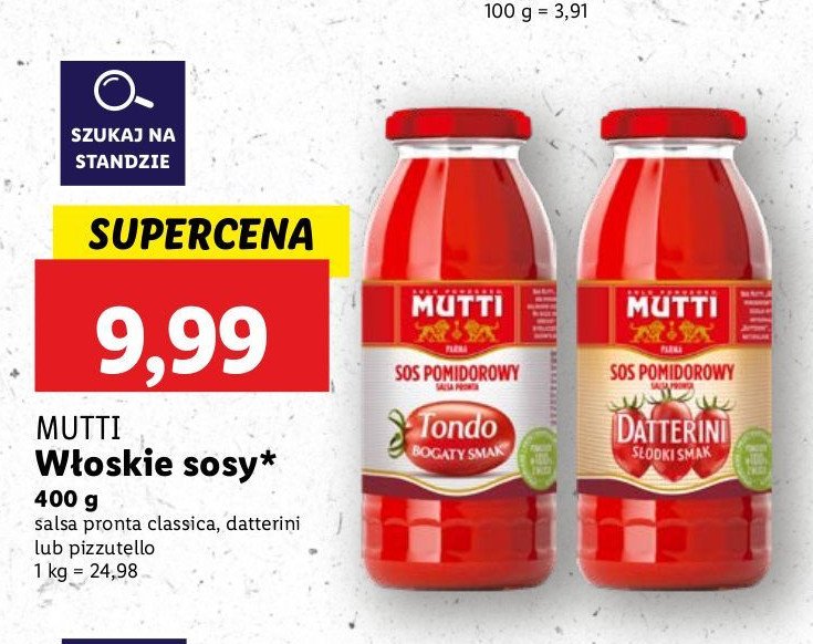 Sos salsa z pomidorów pizzutello Mutti promocja w Lidl