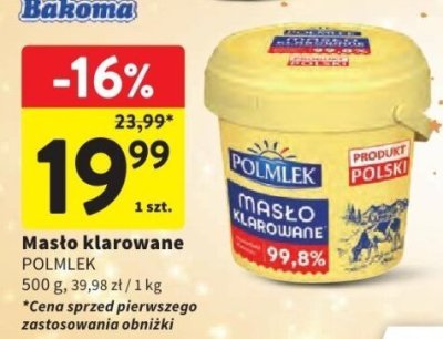 Masło klarowane POLMLEK 99,8% promocja w Intermarche