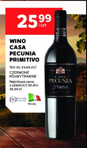 Wino półwytrawne Casa pecunia primitivo promocja