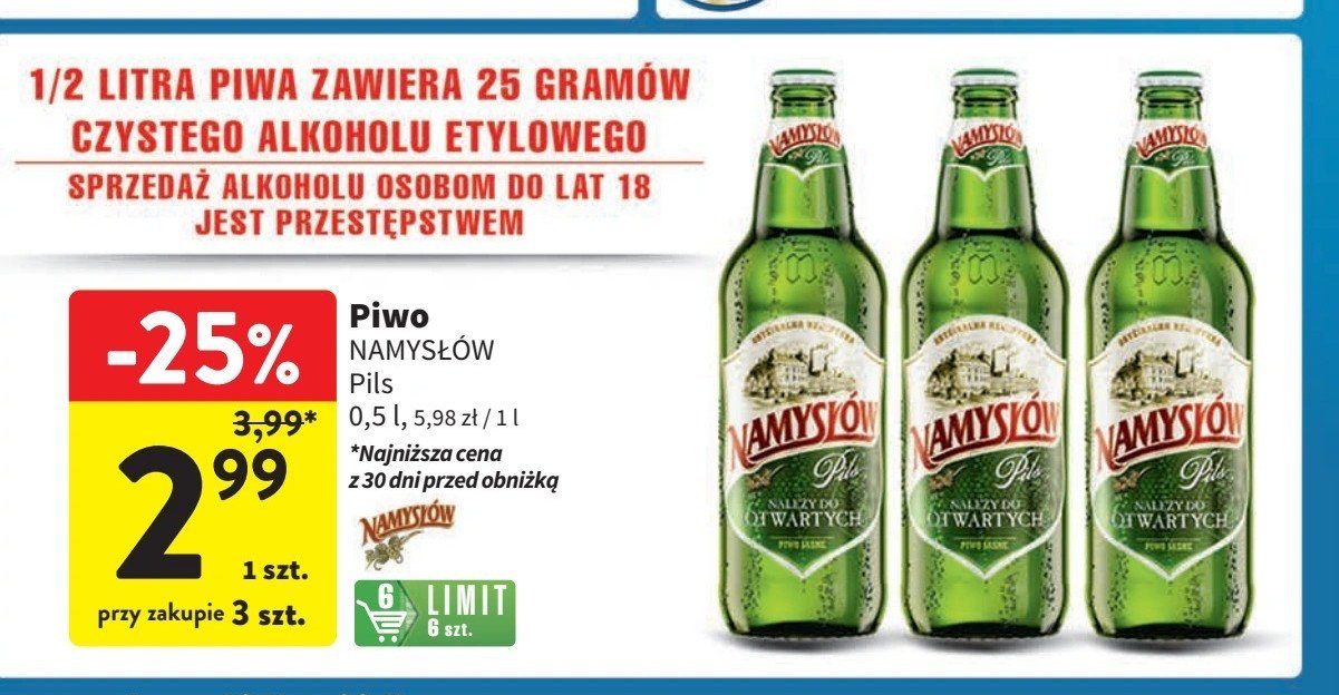 Piwo Namysłów pils promocja w Intermarche