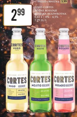 Piwo Cortes różne rodzaje butelka bezzwrotna 0,4 l - Mojito promocja w Dino