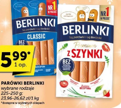 Parówki Berlinki Premium z Szynki promocja w Euro Sklep