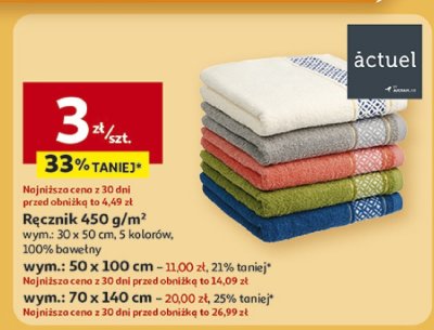 Ręcznik 450 g/m² äctuel wym.: 30 x 50 cm, 5 kolorów, 100% bawełny promocja w Auchan