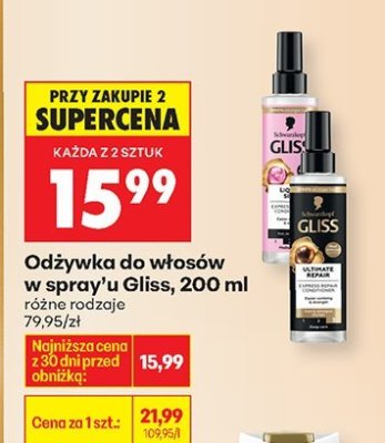 Odżywka do włosów w spray'u Gliss, 200 ml promocja w Biedronka