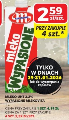 Mleko UHT 3,2% wypasione Mlekovita 1l promocja w Top Market