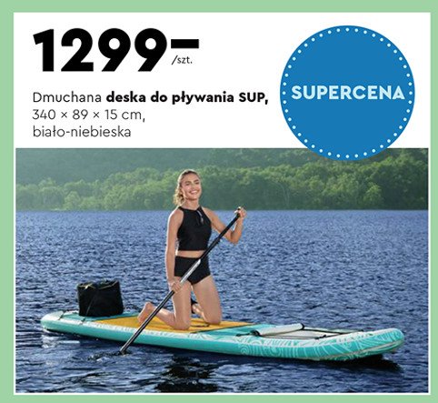 Deska dmuchana do p艂ywania sup 340 x 89 x 15 cm bia艂o-niebieska promocja