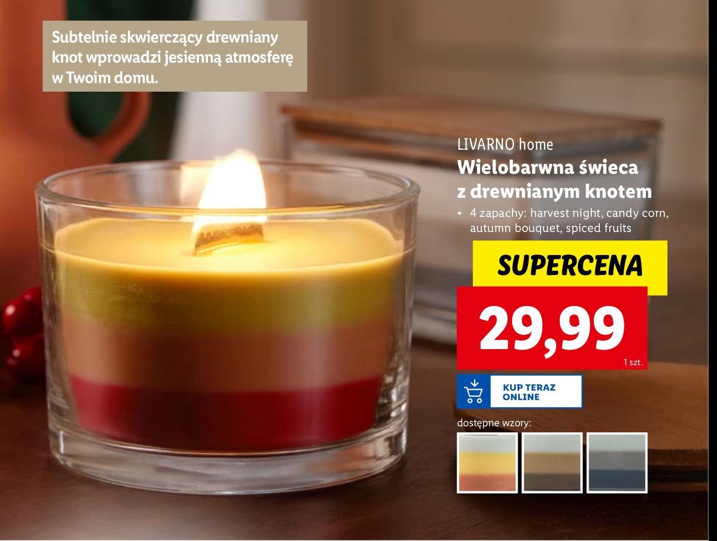 Świeca w szkle z drewnianym knotem autumn bouquet LIVARNO HOME promocja