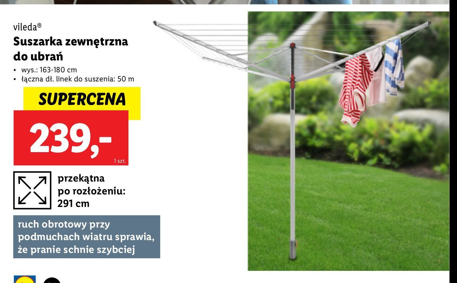 Suszarka zewnętrzna 3-ramienna Vileda promocja w Lidl