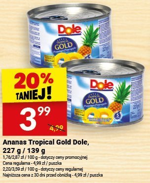 Ananas Tropical Gold Dole, 227 g / 139 g promocja w Twój Market