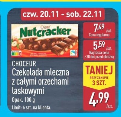 Czekolada mleczna z całymi orzechami laskowymi promocja w Aldi