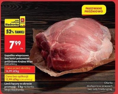 Łopatka wieprzowa bez kości pakowana próżniowo Kraina Mięs promocja w Biedronka