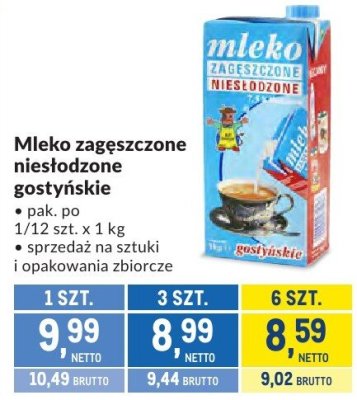 Mleko zagęszczone niesłodzone gostyńskie promocja w Makro