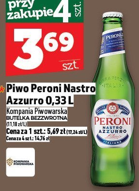 Piwo Peroni Nastro Azzurro 0,33 L promocja w TOPAZ