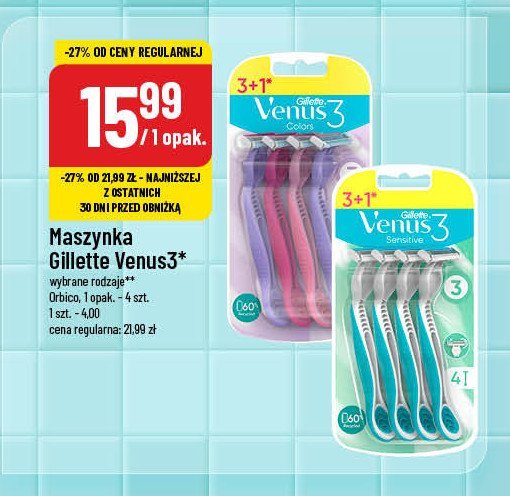 Maszynki do golenia Gillette venus 3 sensitive promocja