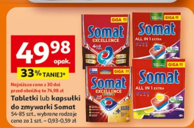 Tabletki lub kapsułki do zmywarki Somat 54-85 szt., wybrane rodzaje promocja w Auchan