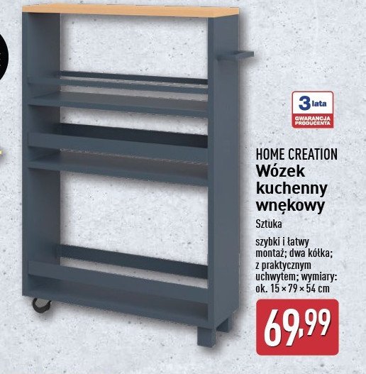 Wózek kuchenny wnękowy 15 x 79 x 50 cm Home creation promocja w Aldi