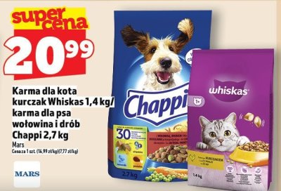 Karma dla kota kurczak Whiskas 1,4 kg / karma dla psa wołowina i drób Chappi 2,7 kg promocja w TOPAZ