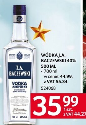 Wódka J.A. Baczewski 40% 500 ml promocja w Selgros