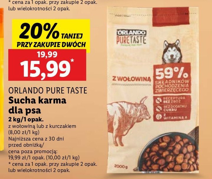 Karma dla psa z wołowina Orlando pure taste promocja