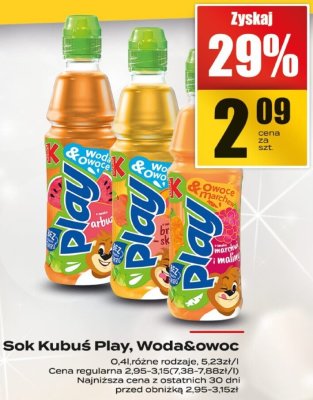 Sok Kubuś Play, Wodaćowoc różne rodzaje promocja w Supeco