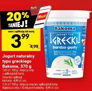 Jogurt naturalny typu greckiego Bakoma, 370 g promocja w Twój Market