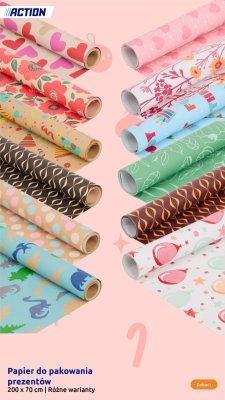 Papier do pakowania prezentów różne warianty promocja w Action