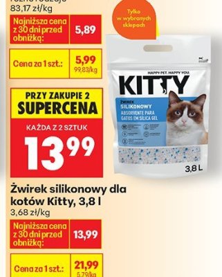 Żwirek silikonowy dla kotów Kitty 3,8l promocja w Biedronka