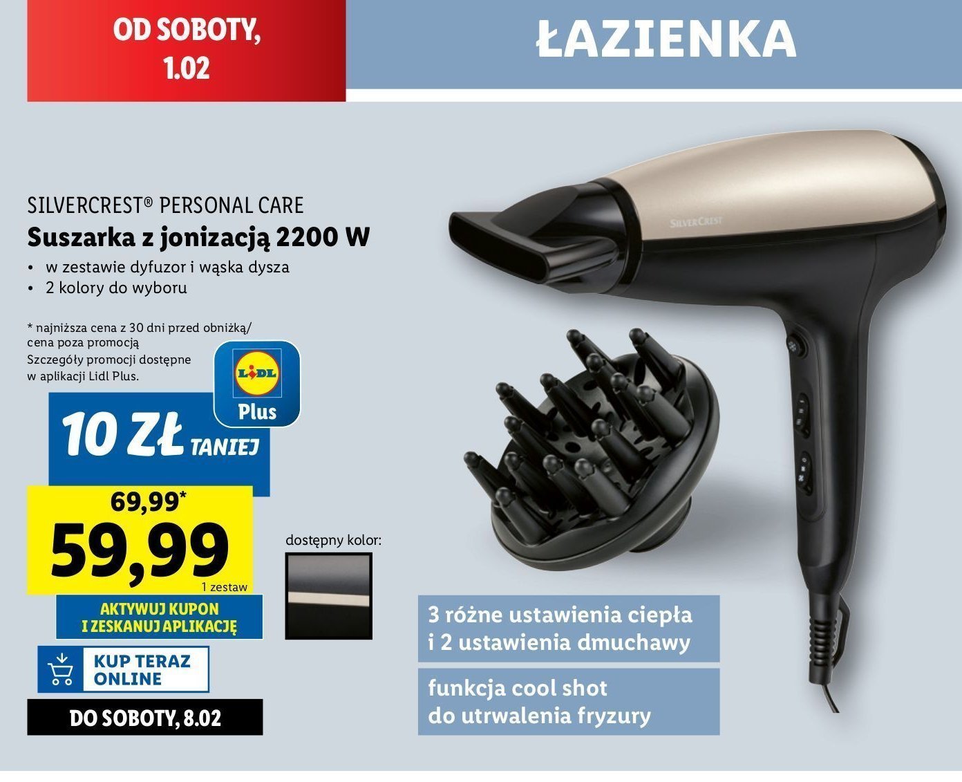 Suszarka z funkcją jonizacji 2200 w Silvercrest promocja