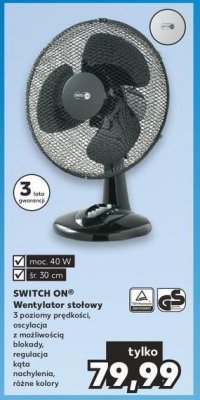 Wentylator stołowy 30 cm 40 w czarny Switch on promocja