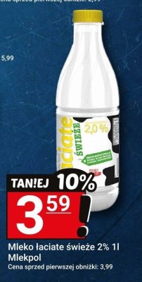 Mleko łaciate świeże 2% 1l Mlekpol promocja w Hitpol
