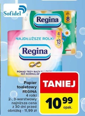 Papier toaletowy REGINA najdłuższe rolki 2-, 3-warstwowy 4 rolki promocja w Carrefour