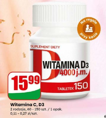 Suplement diety Witamina D3 4000 j.m. 150 tabletek promocja w Dino