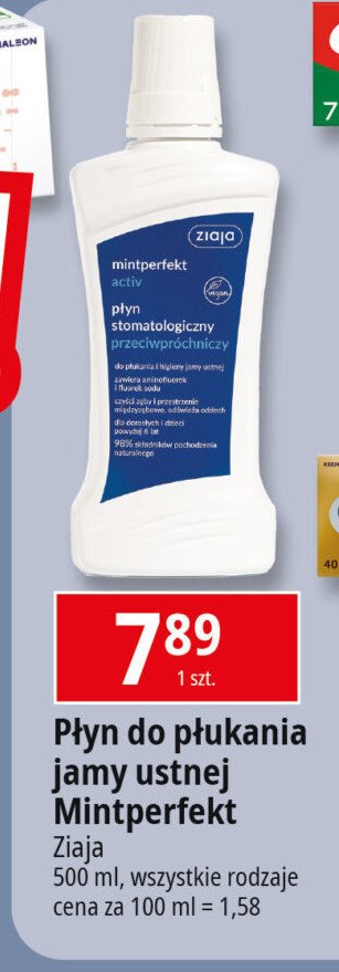 Płyn stomatologiczny activ przeciwpróchniczny Ziaja mintperfekt promocja w Leclerc