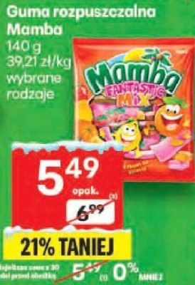 Guma rozpuszczalna Mamba 140g wybrane rodzaje promocja w Delikatesy Centrum