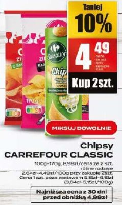 Chipsy Carrefour Classic różne rodzaje promocja w Supeco