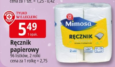 Ręcznik papierowy 96 listków, 2 rolki Mimosa promocja w Leclerc