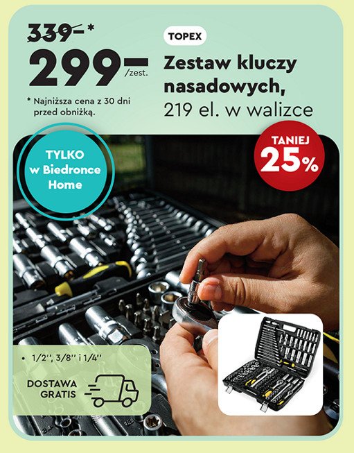 Zestaw kluczy nasadowych 38d852 Topex promocja w Biedronka