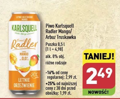 Piwo arbuz-truskawka Karlsquell radler promocja w Aldi