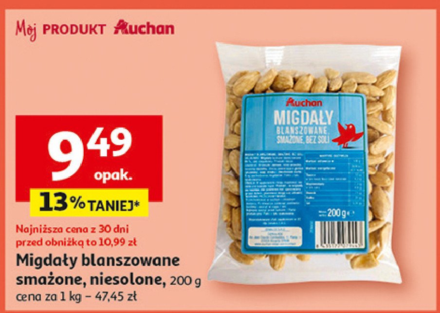 Migdały blanszowane prażone Auchan promocja w Auchan