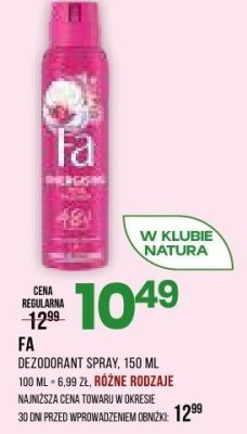 Dezodorant FA spray, 150 ml, różne rodzaje promocja w Drogerie Natura