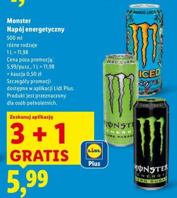 Napój energetyczny Monster różne rodzaje 500 ml promocja w Lidl