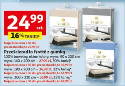 Prześcieradło frotté z gumką Vanille promocja w Auchan