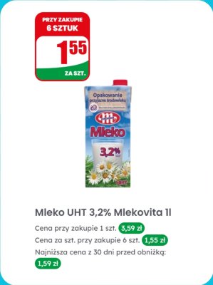 Mleko UHT 3,2% 1 l promocja w Dino