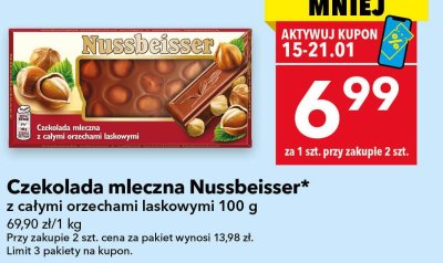 Czekolada mleczna Nussbeisser z całymi orzechami laskowymi promocja w LEWIATAN