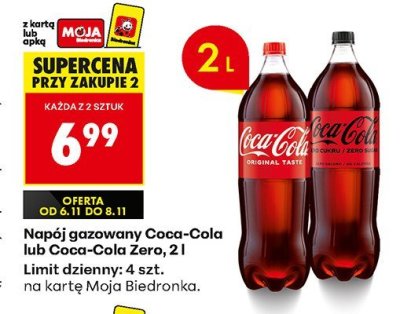 Napój gazowany Coca-Cola lub Coca-Cola Zero, 2 l promocja w Biedronka