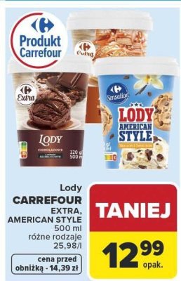 Lody CARREFOUR EXTRA, AMERICAN STYLE różne rodzaje 500 ml promocja w Carrefour