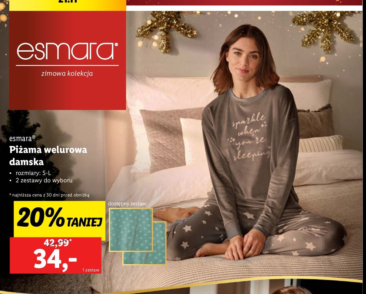 Piżama damska welurowa xs-l Esmara promocja w Lidl