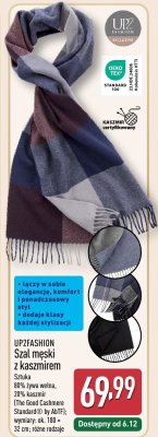 Szal męski z kaszmiren UP2FASHION promocja w Aldi