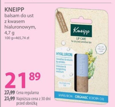 Balsam do ust z kwasem hialuronowym KNEIPP promocja w Hebe