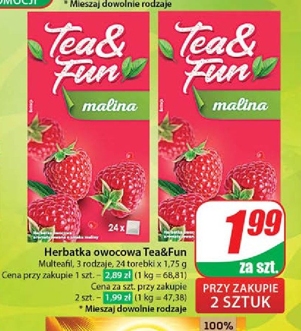 Herbata malinowa Tea & fun promocja w Dino